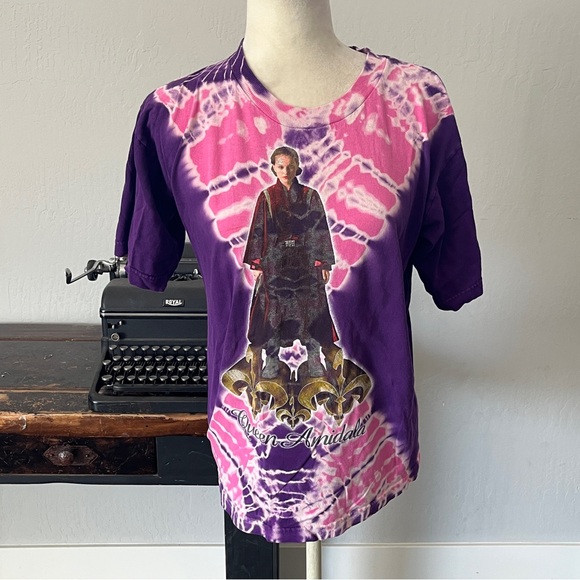 Vintage 1999 Star Wars Queen Amidala Purple Tie-Dye T-Shirt - Size Large - Picture 2 of 15